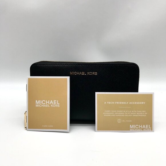 Michael Kors Black Leather Jet Set Large Flat Multifunction Smartphone Wristlet - Picture 10 of 12